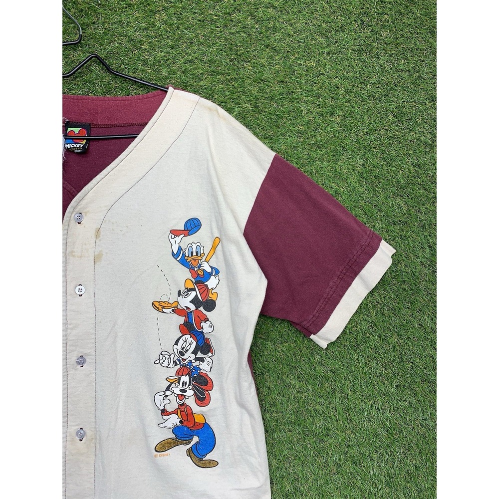 Vintage Mickey Mouse Shirt Disney Womens Large Baseball Jersey Button Up Y2K - Picture 3 of 15